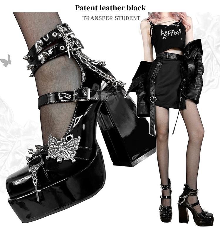 Lolita Shoes Black White Platform High Heels Shoes 29708:368722