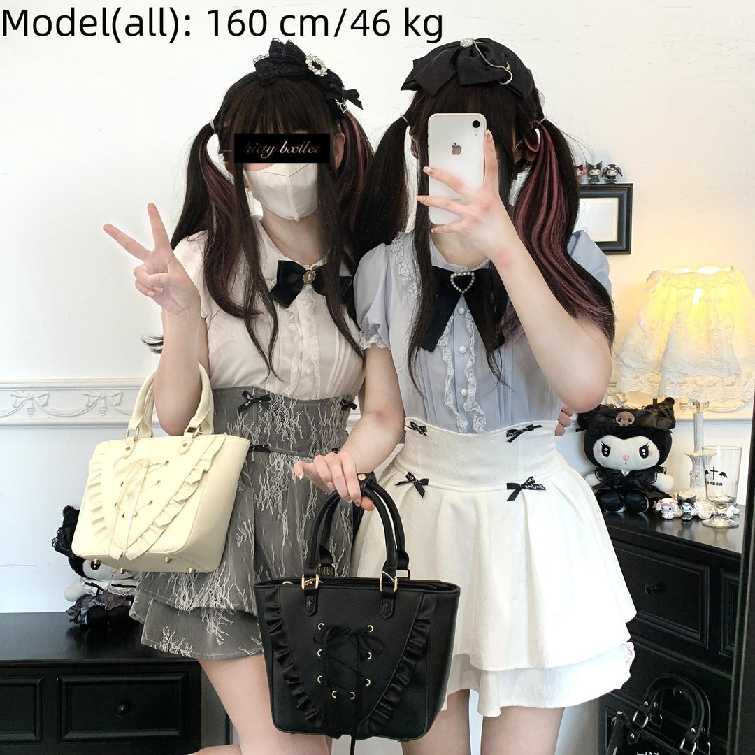 Puffy-Sleeved Jirai Kei Shirt, Peter-Pan Collar/Natural Cut 43107:769565