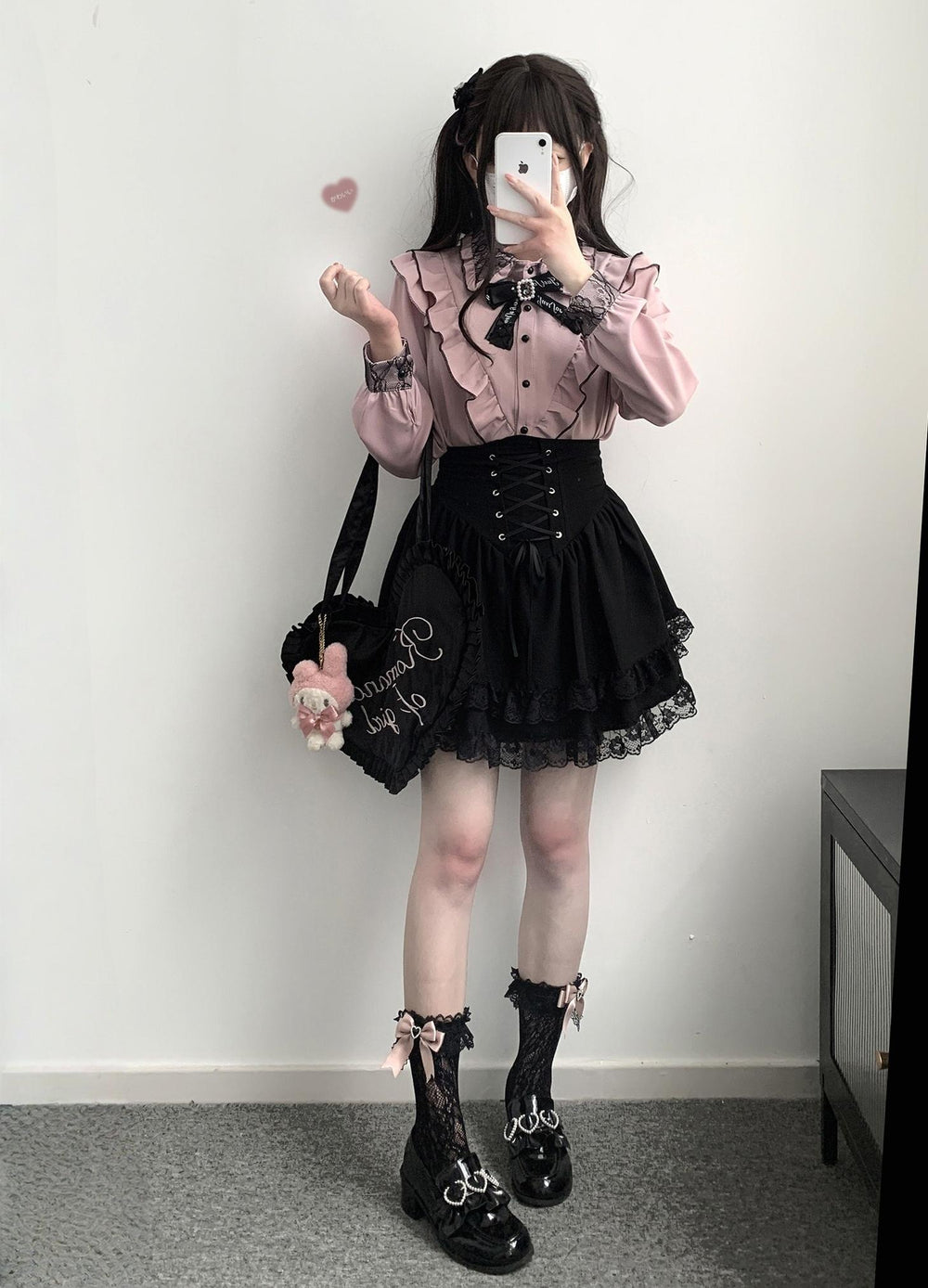 Jirai Kei Blouse With Ruffle Lace Collar and Cuffs 36784:768921