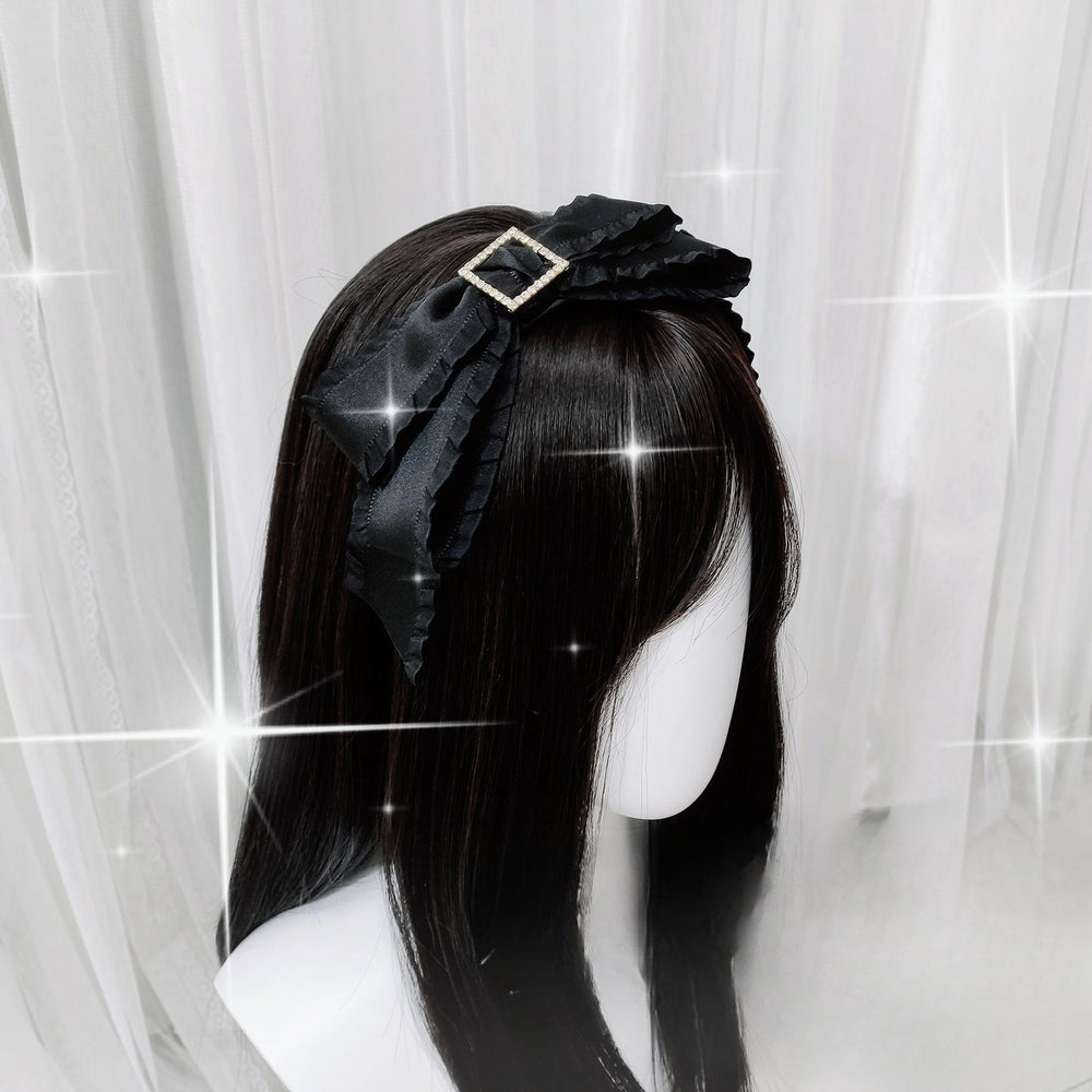 Jirai Kei Headband with Double-Layered Bow and Rhinestone 42323:740853