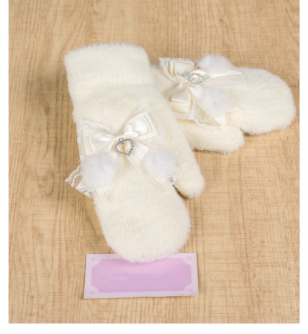 Ryousangata Knitted Gloves Thickened Plush Gloves Bow Gloves 41892:723018