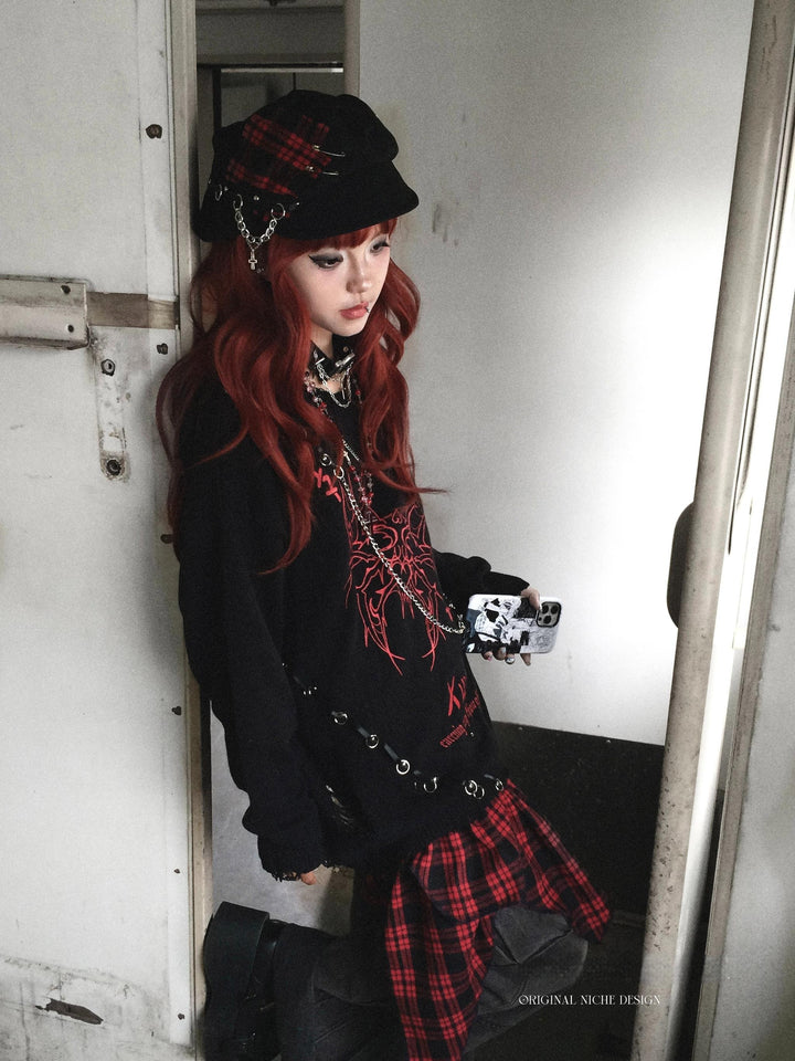 Punk Drop Shoulder Sweater with Asymmetry Shirt Hem (F) 42615:756630