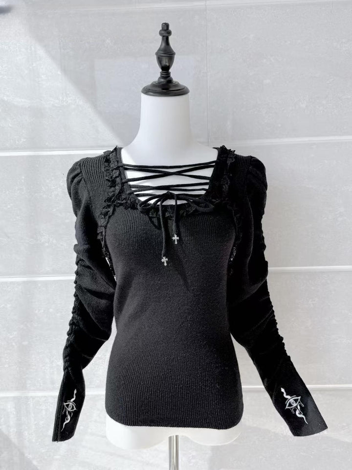 Jirai Kei Sweater with Crossed Straps & Snake Embroidery (M S) 42781:753149