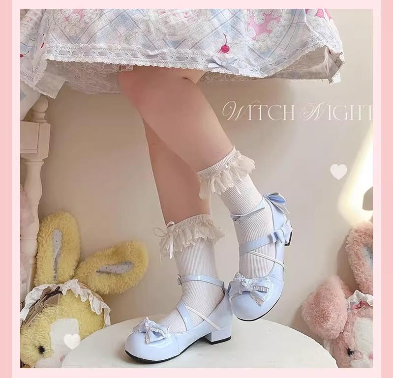 Sweet Lolita Round-toe Shoes with Low Heel and Bow Details 42555:746325