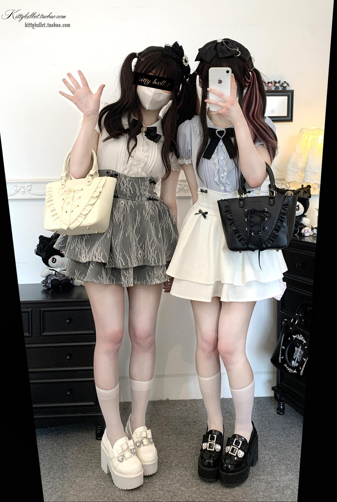 Puffy-Sleeved Jirai Kei Shirt, Peter-Pan Collar/Natural Cut 43107:769504