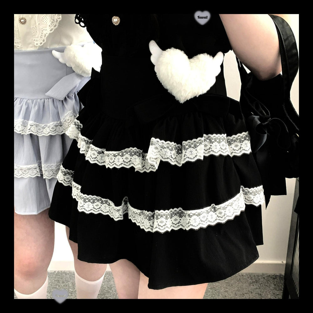 Jirai Kei Skirt Bow Double Layer Lace Cake Skirt 36774:540458 36774:540458