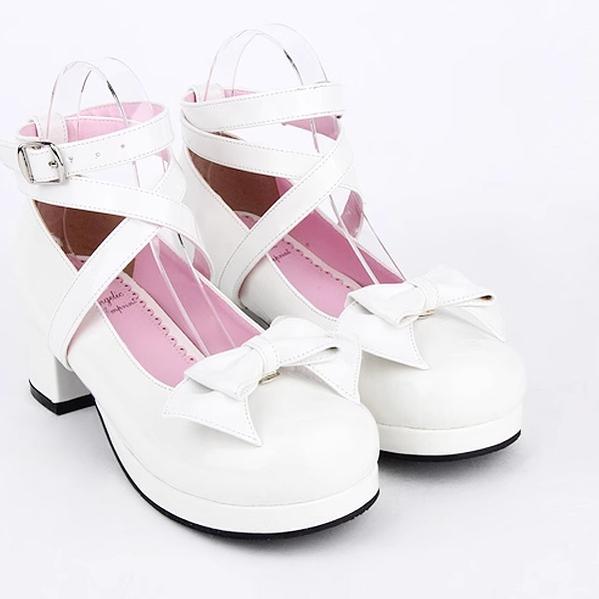 Lolita Shoes Mid-Heel Shoes Round Toe Mary Jane Shoes (33 34 35 36 37 38 39 40 41 42 43 44 45 46 47 / White) 31648:373136