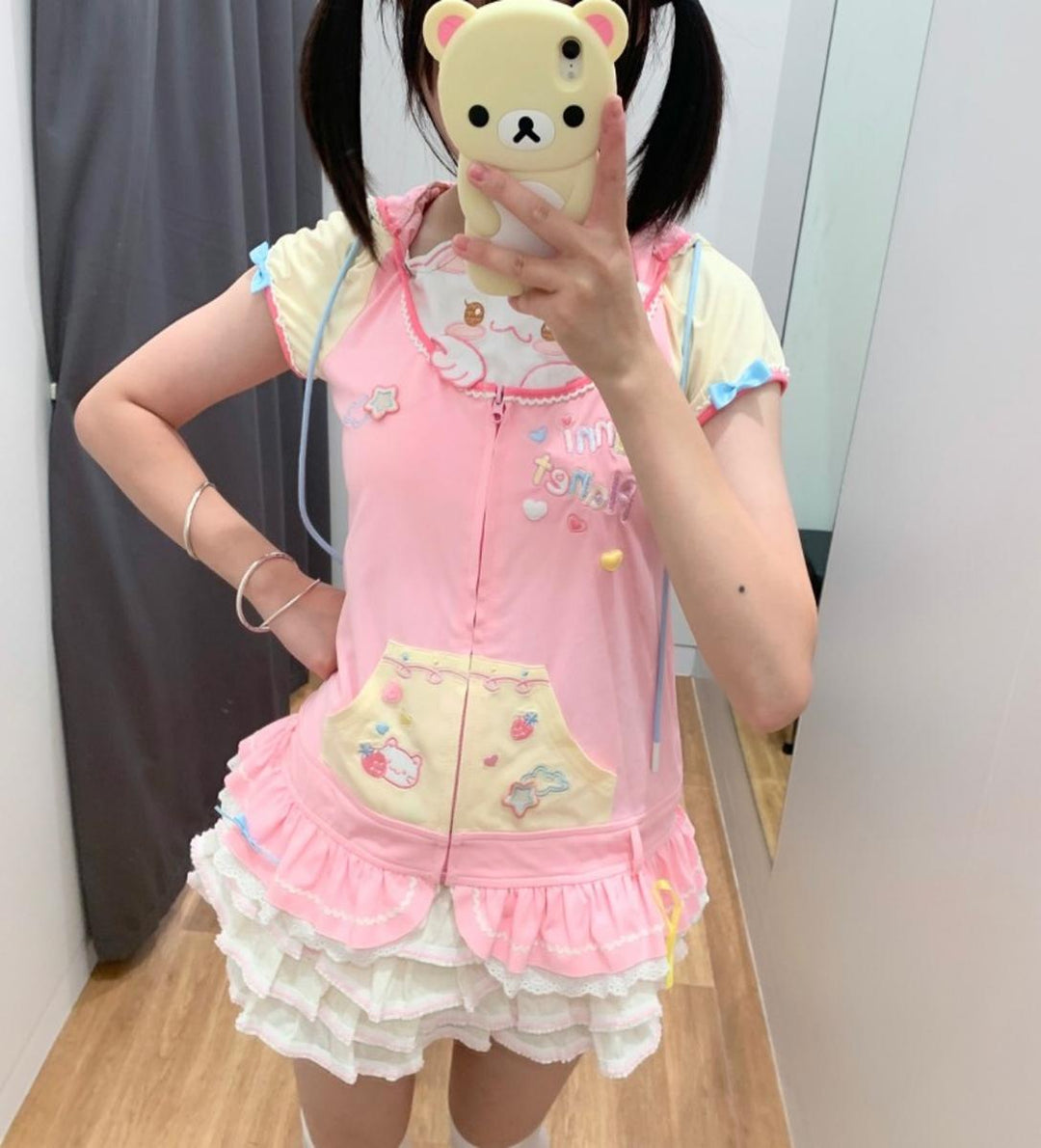 Kawaii T-shirt With Cat Ear Hood and Detachable Collar Flap 43031:765053
