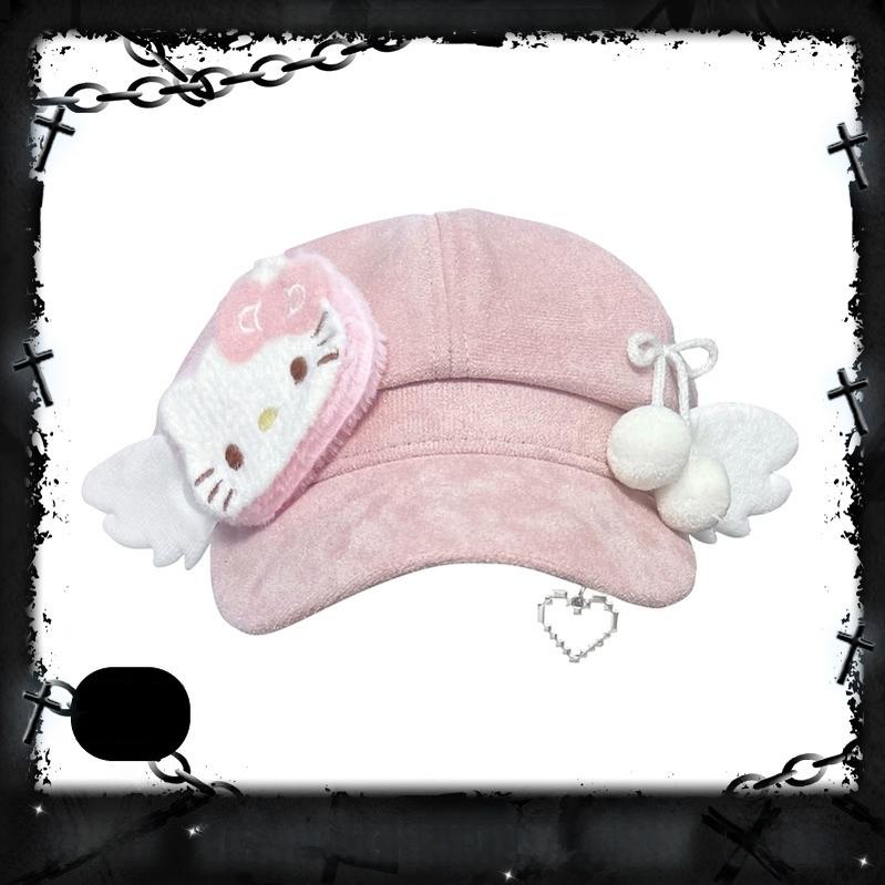 Kawaii Pink Beret with Cat Wings and Heart-shaped Pendant 42643:748490