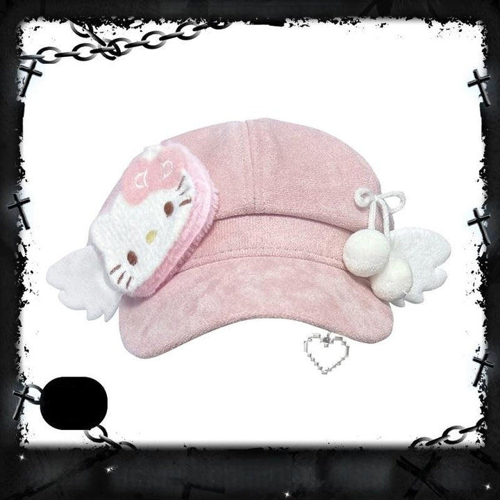 Kawaii Pink Beret with Cat Wings and Heart-shaped Pendant 42643:748490