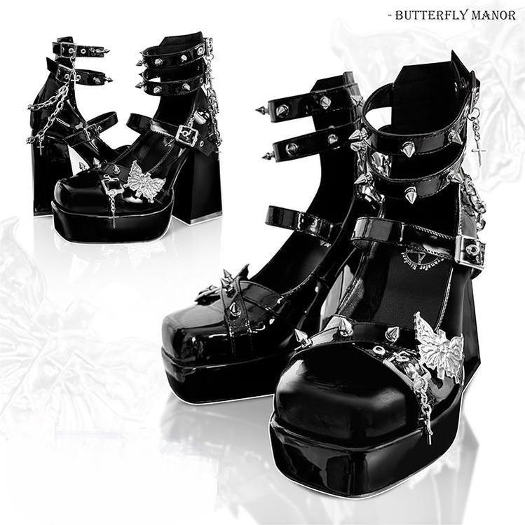 Lolita Shoes Black White Platform High Heels Shoes 29708:368720
