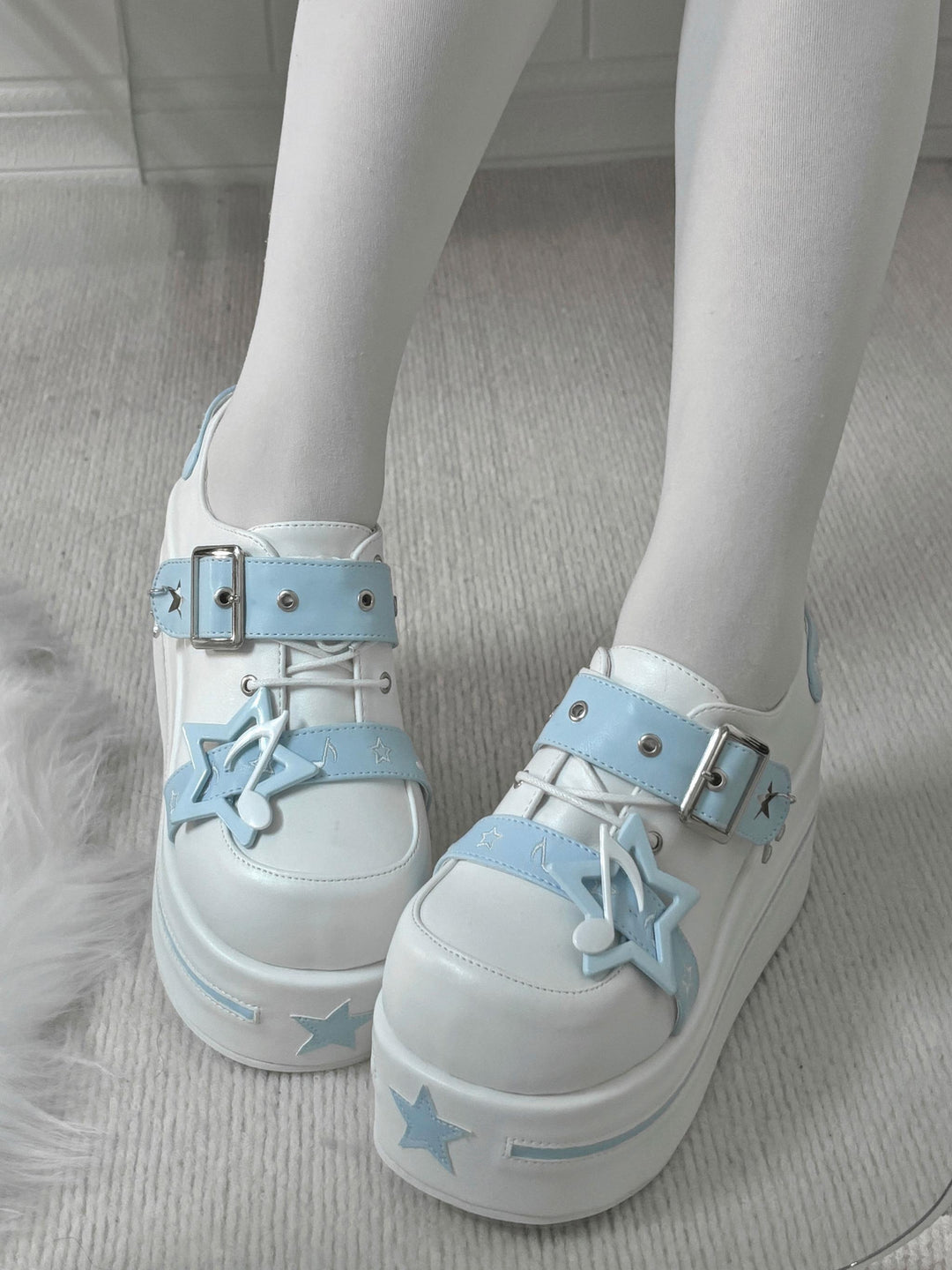 Punk Platform Shoes Gyaru Round-Toe Pentagram Musical Note Designs 41578:706698