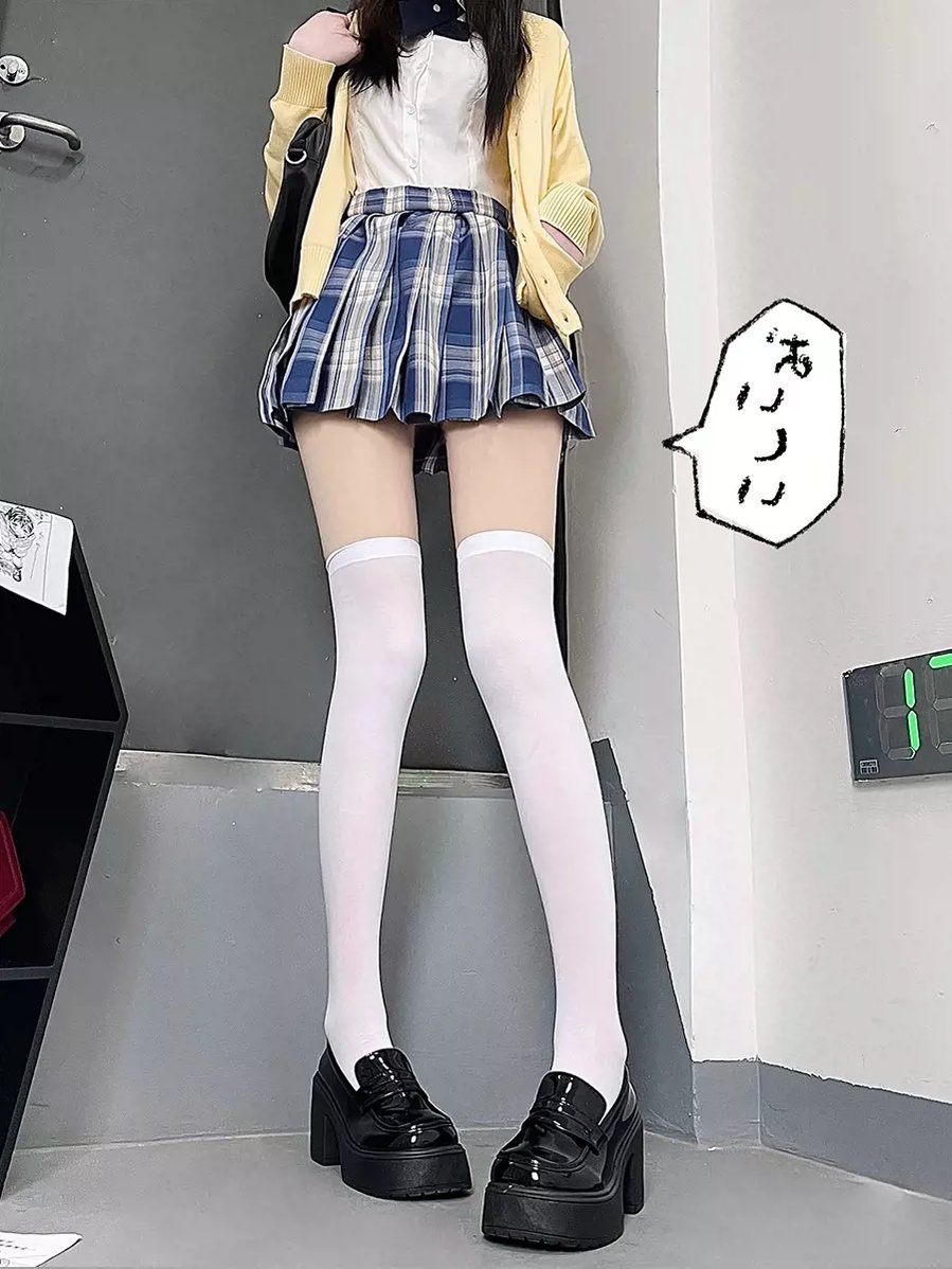 Tenshi Kaiwai Socks Hold-ups Thigh High Socks Velvet Print (F) 36542:555160