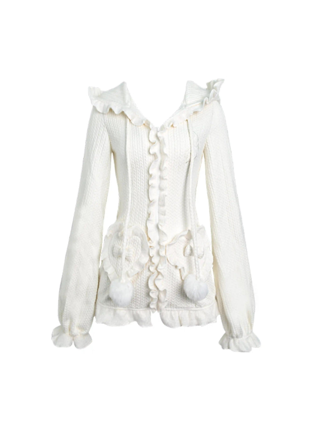 Kawaii Cardigan White Knitted Bunny Hoodie And Shorts (M S XS) 41128:692132
