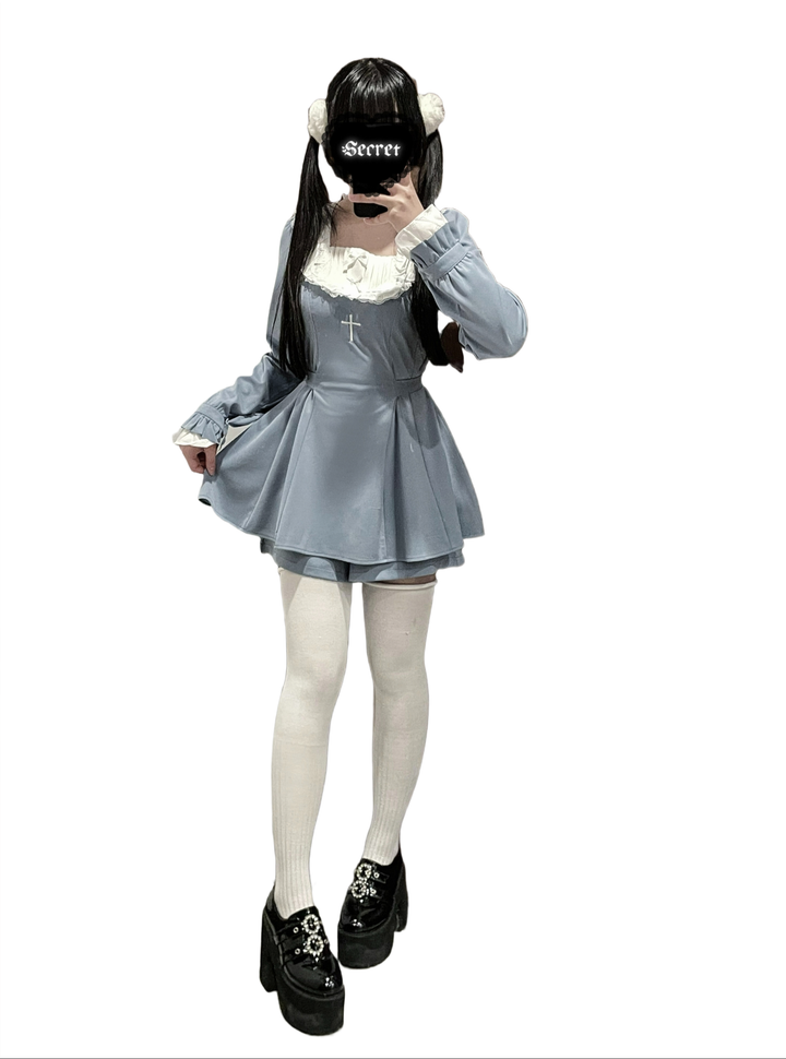 Jirai Kei Set Up Lace Embroidered Waist-cinching Dress (2XL 3XL 4XL L M S XL XS) 33722:582658