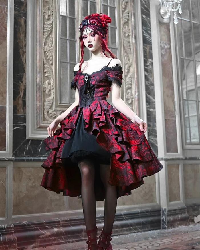 Long Sleeve Black Gothic Lolita Dress - Victorian Cosplay Dress With Bows & Lace Goth Dress Long Sleeve Black Gothic Lolita Dress - Victorian Cosplay Dress With Bows & Lace Goth Dress