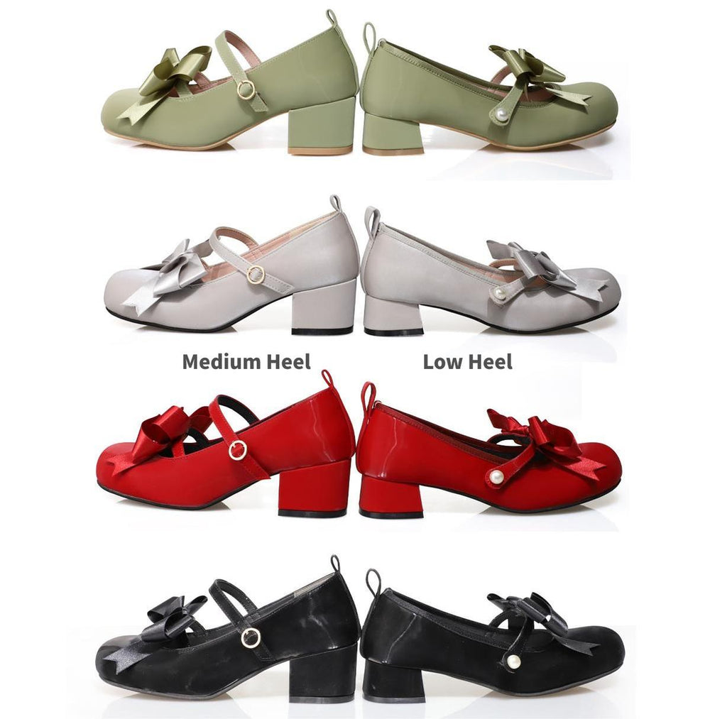 Lolita Shoes Green Blue Shoes Round Toe Cute Leather Heels 37060:546530 37060:546530