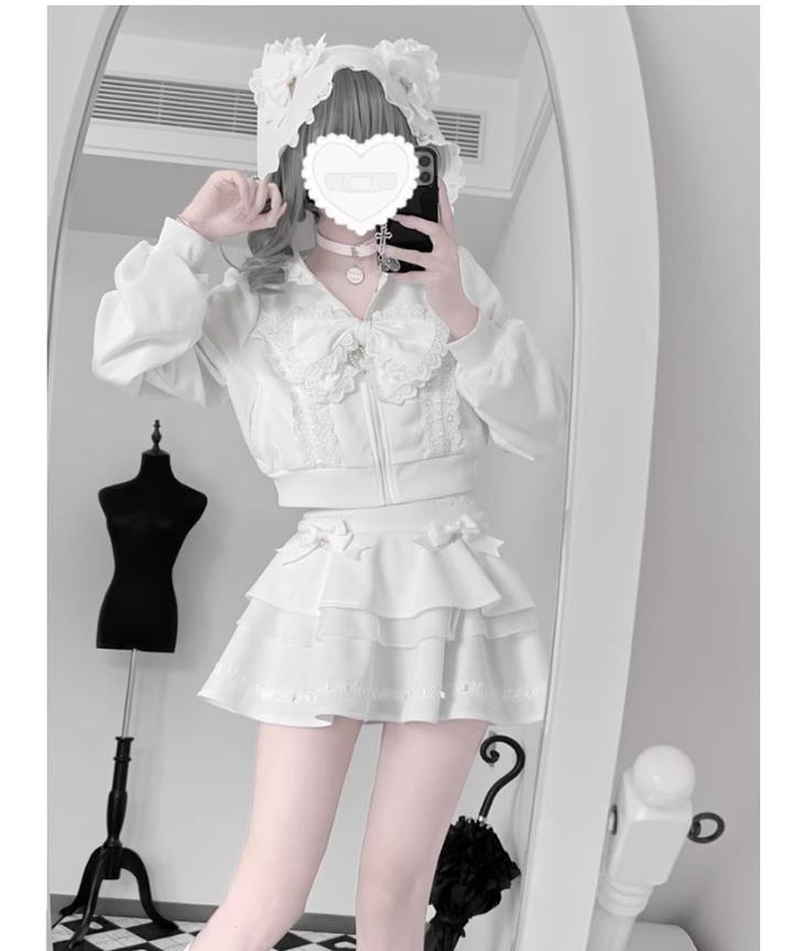 Jirai Kei Jacket Sporty Long Sleeve Hoodie And Skirt Set 42891:759046