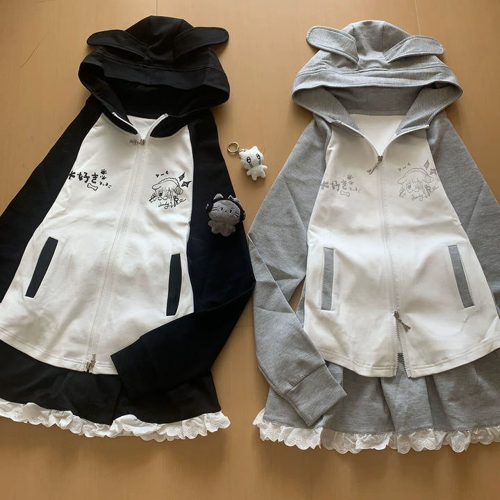 Jirai Kei Jacket with Puppy Ear Hood & Drop Shoulder Design 42896:758598