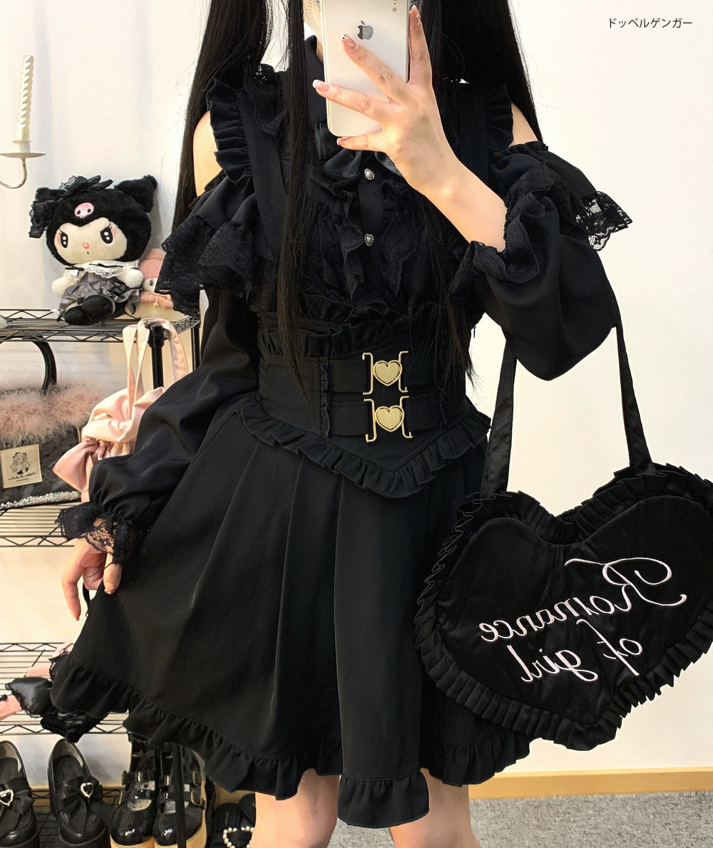 High Waist Jirai Kei Suspender Skirt (Black) 31858:396990