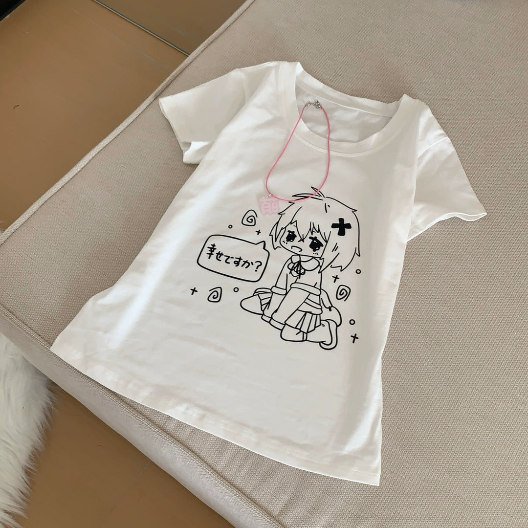 Summer Kawaii White T-Shirt, Cute Anime Graphic Tee 43325:774514