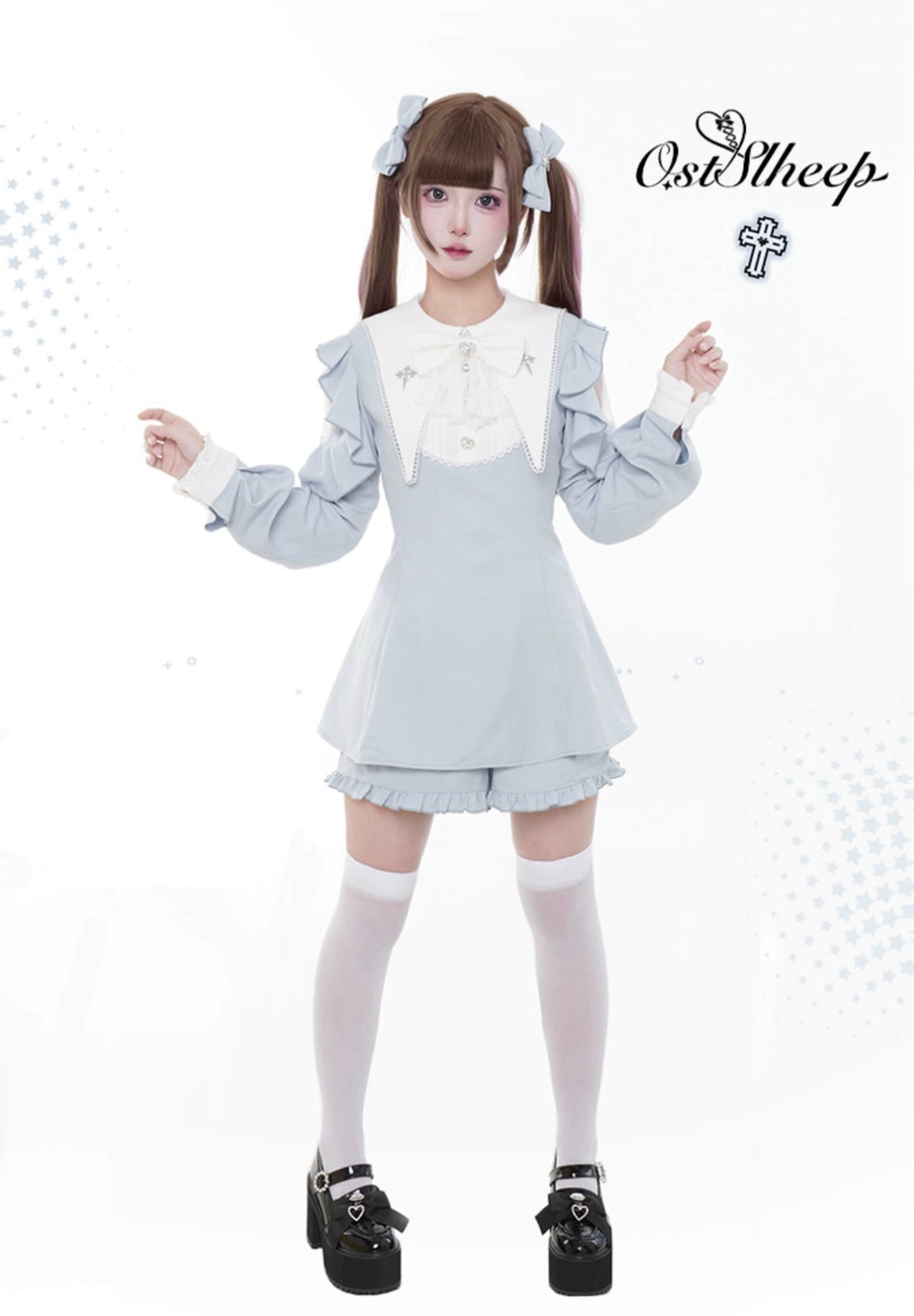 Jirai Kei Dress Puritan Collar Angel Wing Long-sleeved Dress 39868:643216