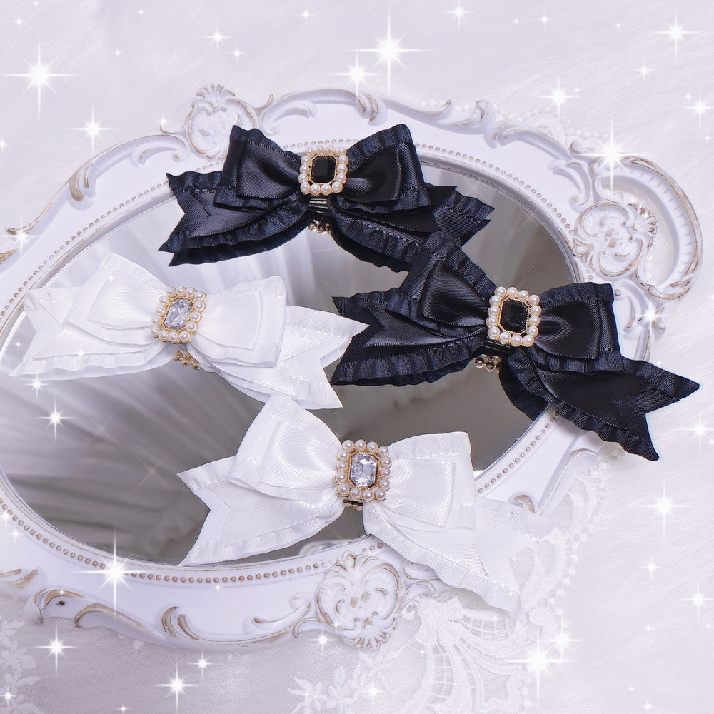 Retro Jirai Kei Hair Clip with Rhinestone and Pearl Accents 42325:736425