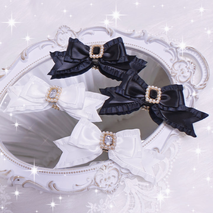 Retro Jirai Kei Hair Clip with Rhinestone and Pearl Accents 42325:736425