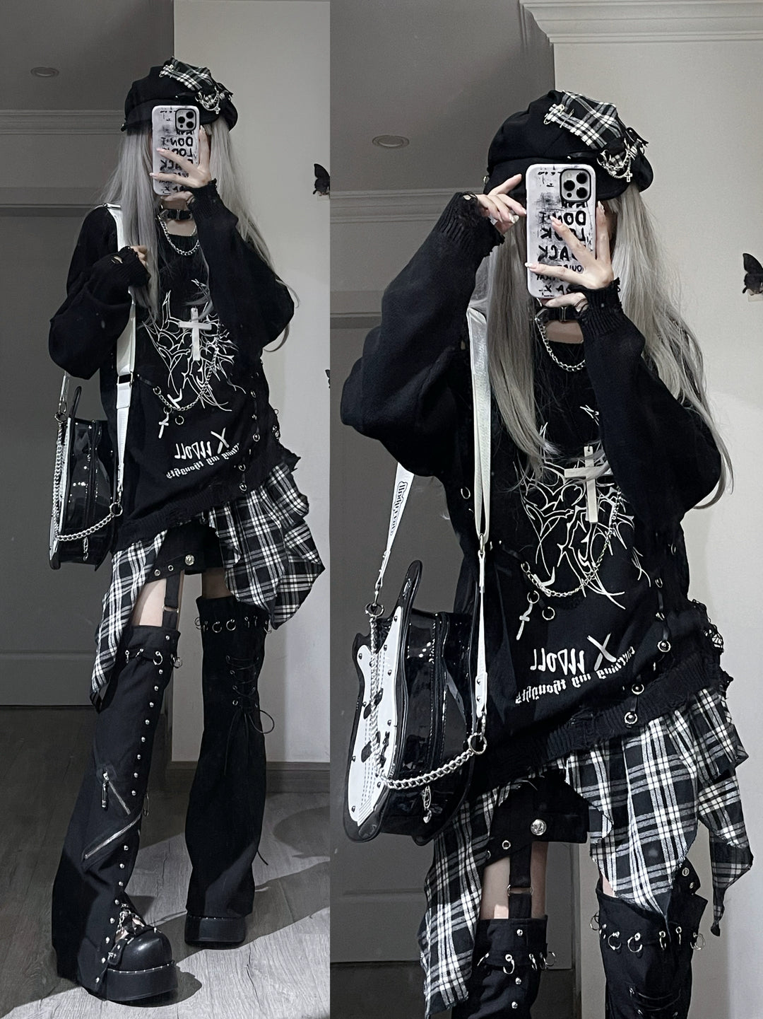 Punk Drop Shoulder Sweater with Asymmetry Shirt Hem (F) 42615:756626
