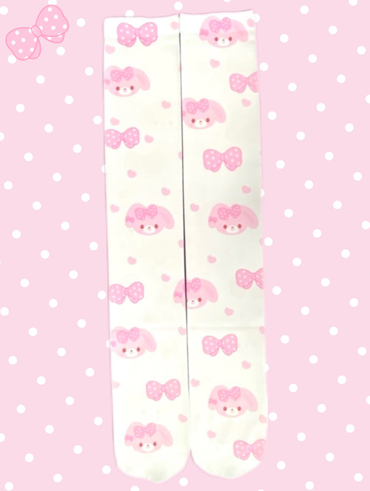 Kawaii Socks Pink Bunny Print Stockings Over-the-Knee Socks 42690:749432