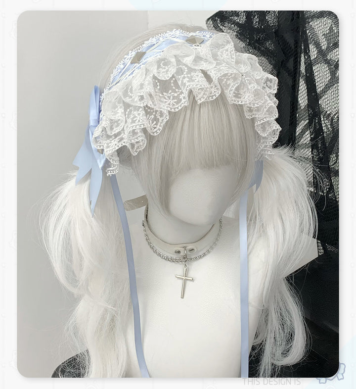 Jirai Kei Hairband with Ribbon Lace and Rivets 42804:753960