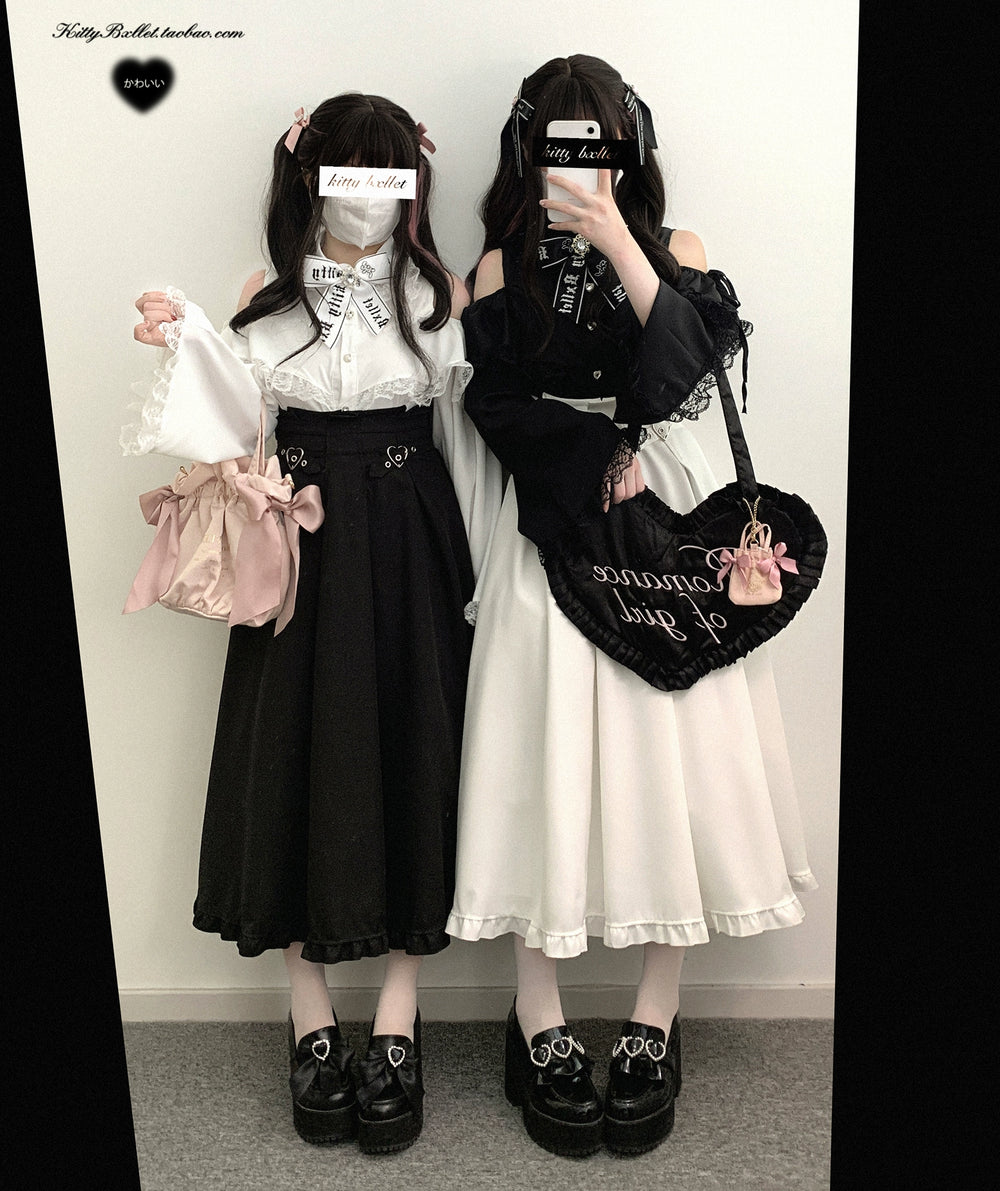Long Jirai Kei Skirt With Lace Up And Heart-shaped Adjustable Buckle 39638:633582