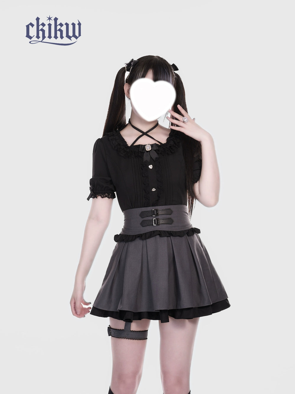 High Waist Jirai Kei Skirt, Adjustable Garter (L M S) 43610:780660