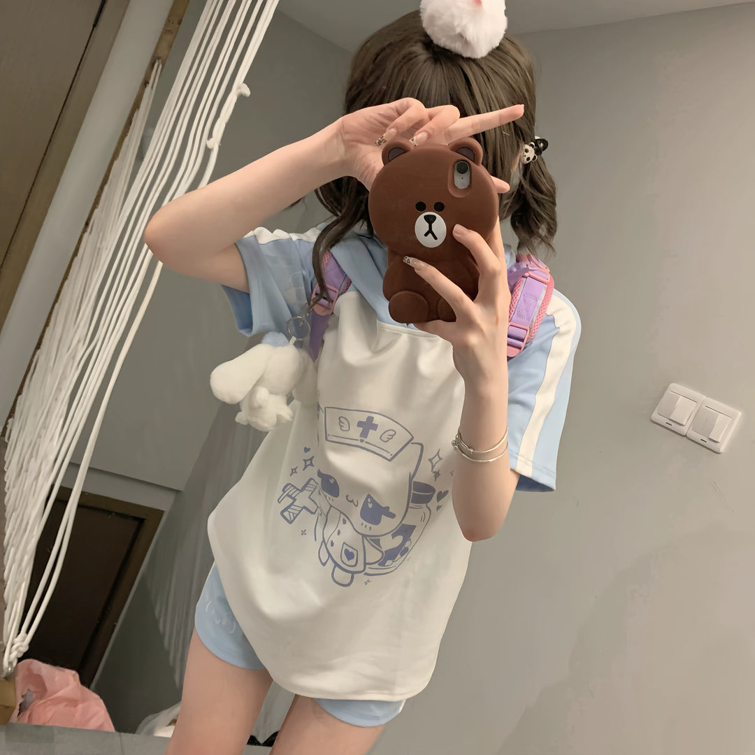 Tenshi Kaiwai Medical Cat Ear Short Sleeve Shirt And Shorts 38002:579584