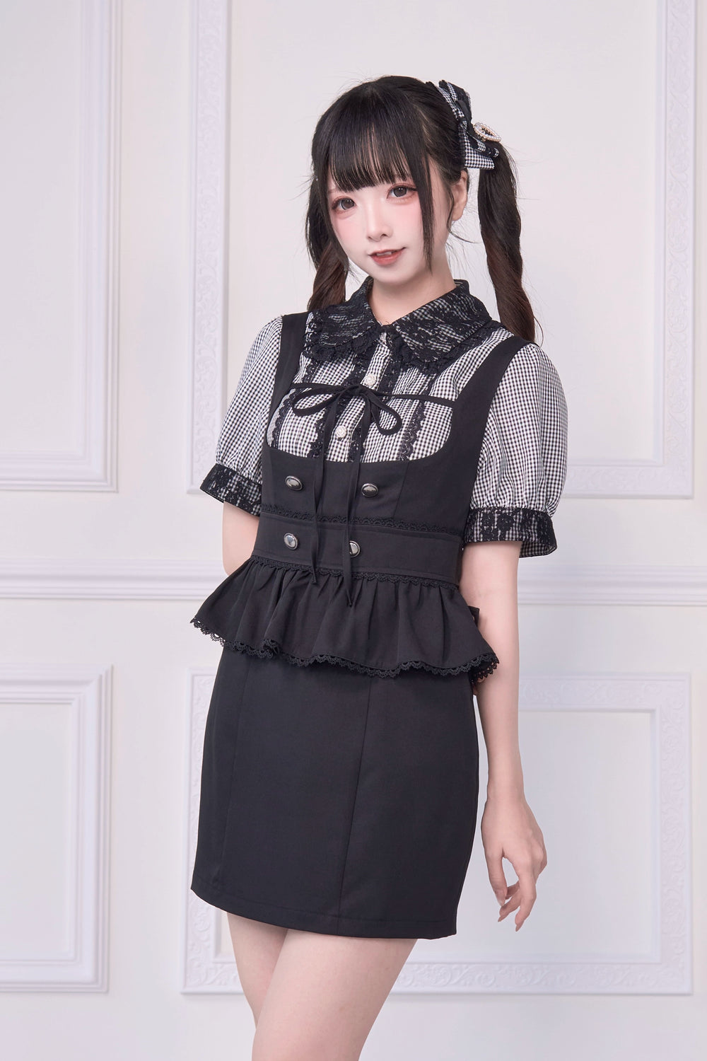 Jirai Kei Jumper Dress & Blouse, Detachable Tiered Ruffle Hem 43398:775463