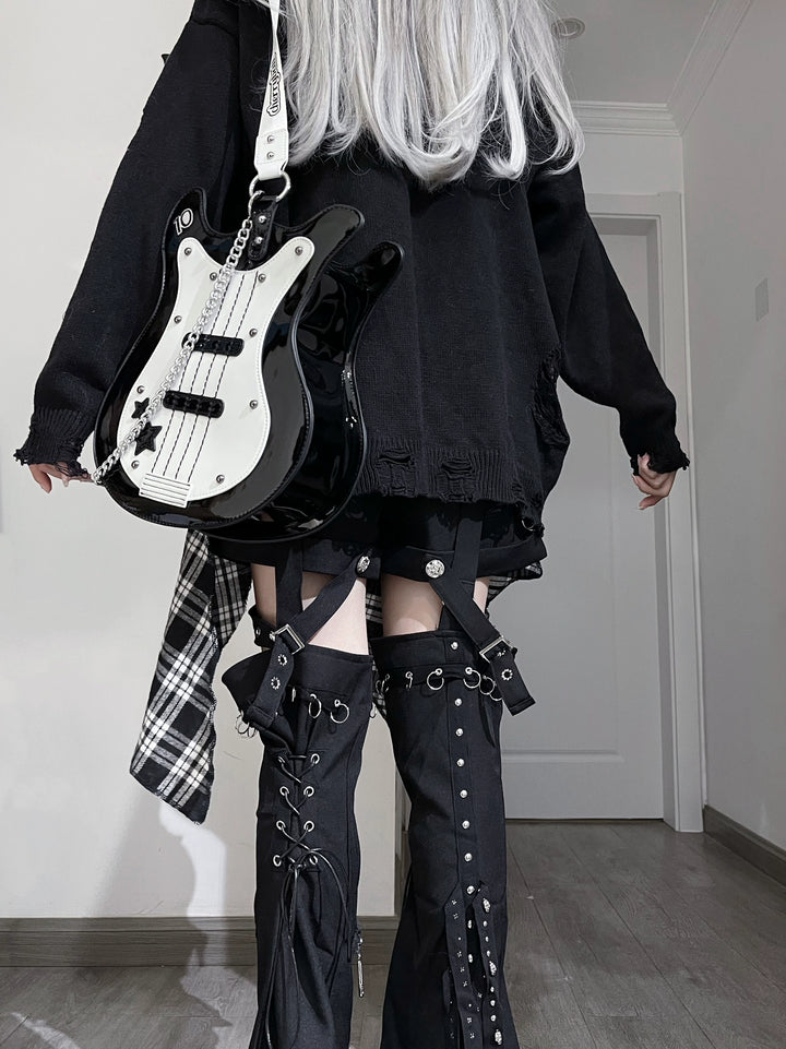 Punk Drop Shoulder Sweater with Asymmetry Shirt Hem 42615:756627