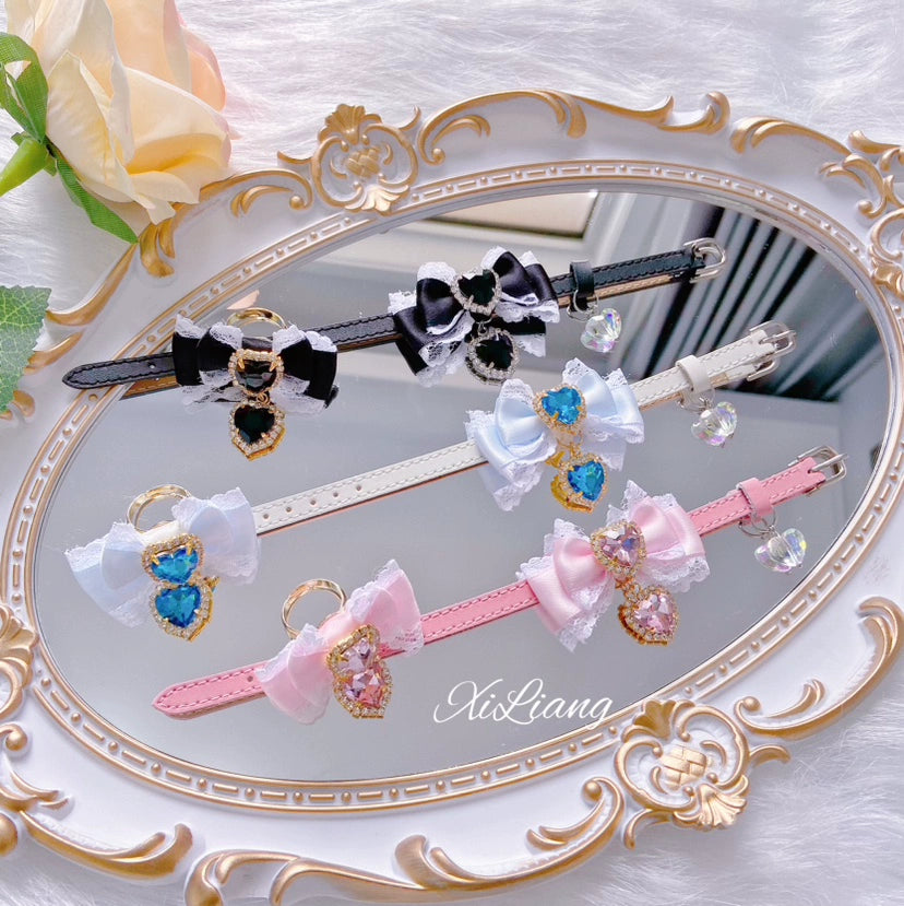 Jirai Kei Bracelet Handmade Bow Leather Wristband Ring Multicolor Jirai Kei Bracelet Handmade Bow Leather Wristband Ring Multicolor