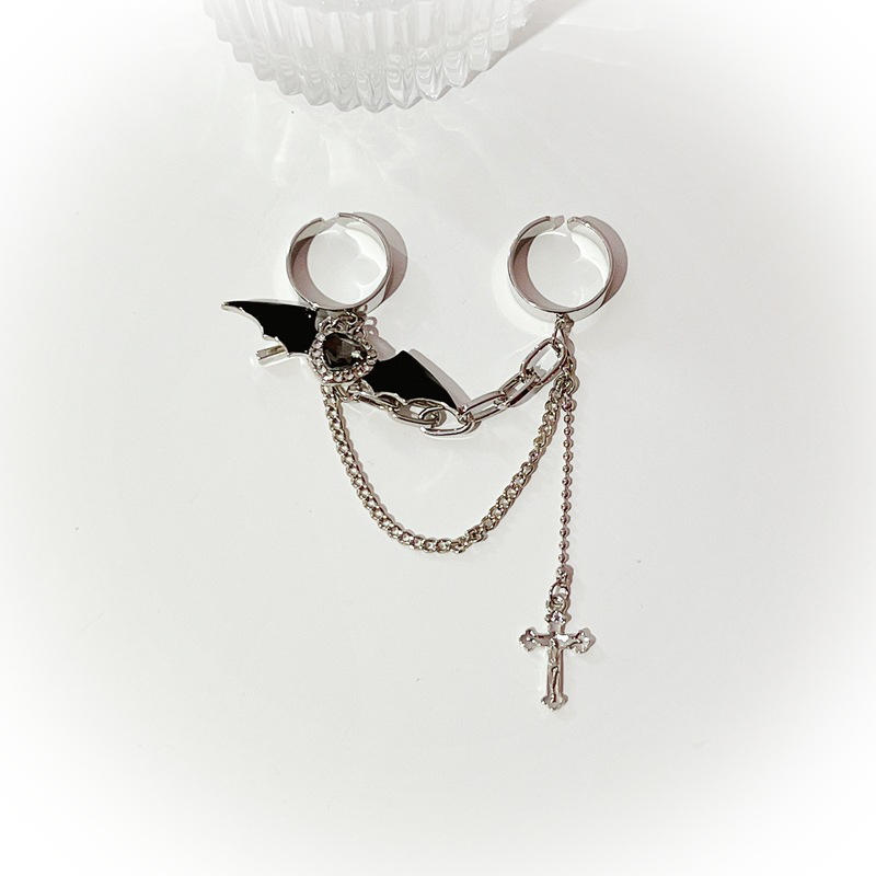 Jirai Kei Earrings Y2K Ring Black Gothic Devil Cross Chain Jewelry 42685:749363