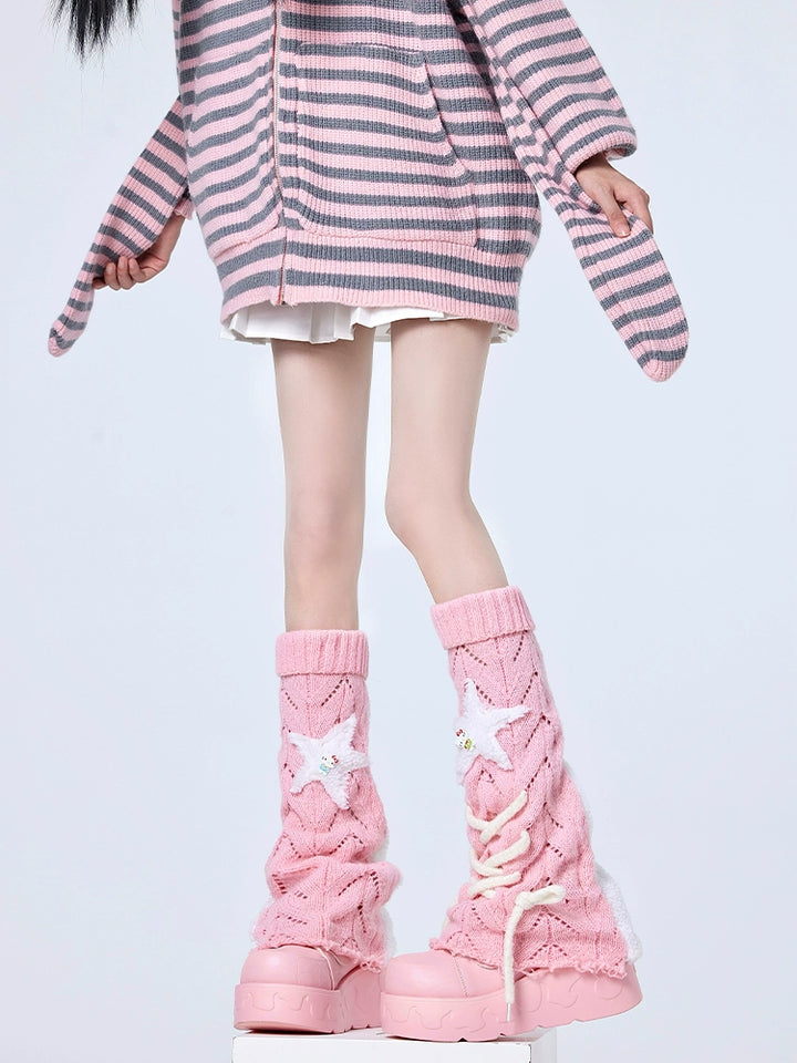 Tenshi Kaiwai Knit Leg Sleeves Y2K Stacked Socks Multicolor 38250:582380