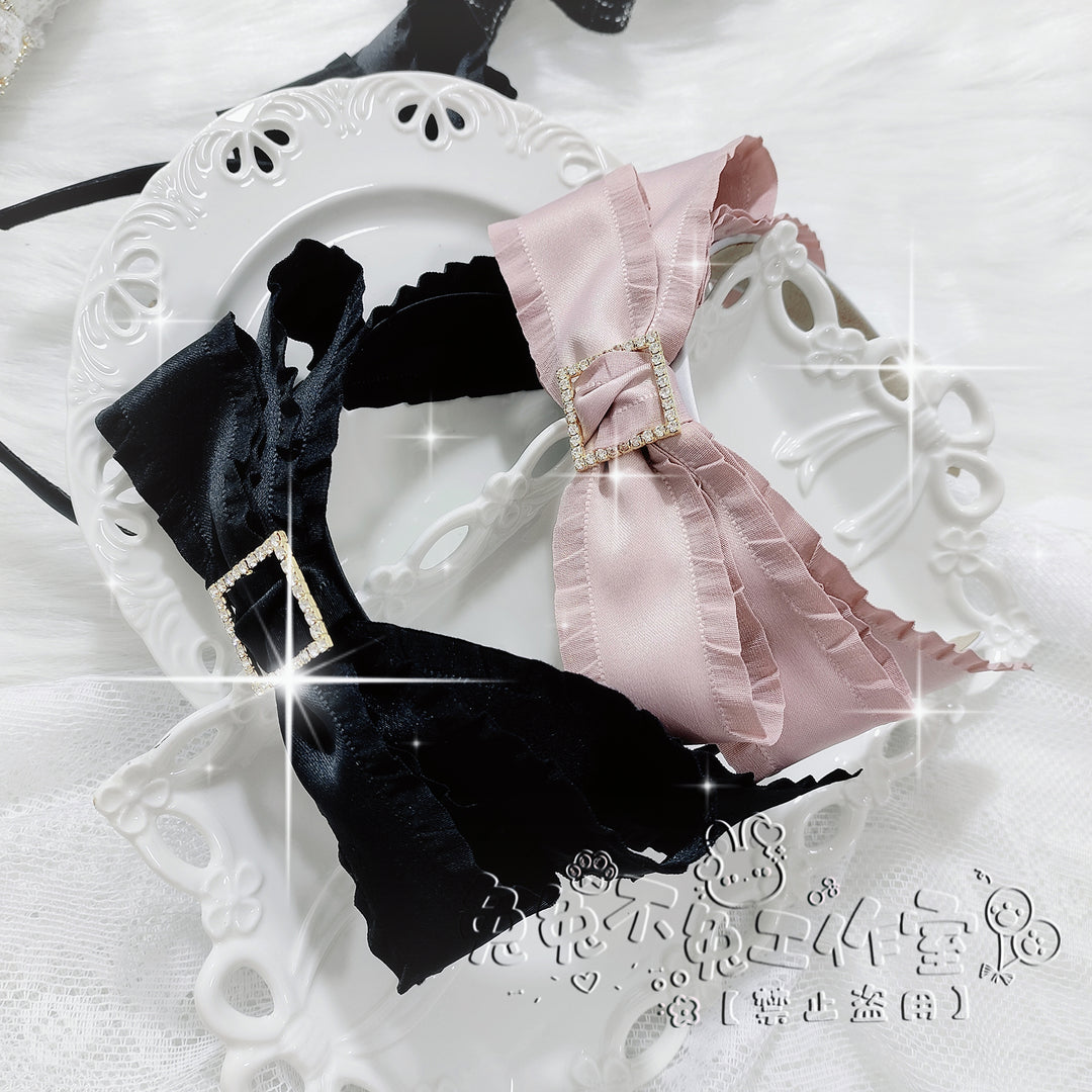Jirai Kei Headband with Double-Layered Bow and Rhinestone 42323:736396
