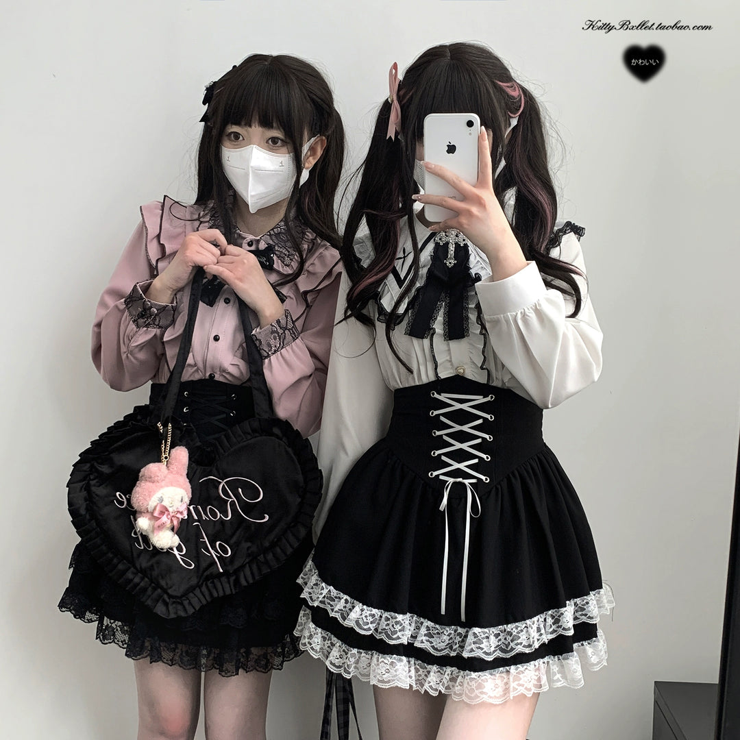 Jirai Kei Skirt High Waist Skirt Lace Up Skirt 36776:540120