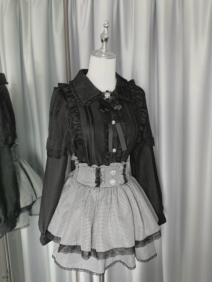 Jirai Kei Skirt Set Long Sleeve Lace Blouse And Skirt Set (L M S XL) 41034:685822