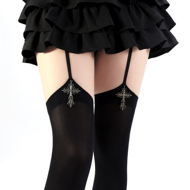 Solid Lolita Garter Stockings Velvet Socks with Cross Pendants 42603:746260