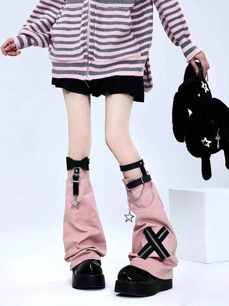 Y2K Leg Cover Cross Chain Leather Buckle Leg Warmer 36510:516272 36510:516272