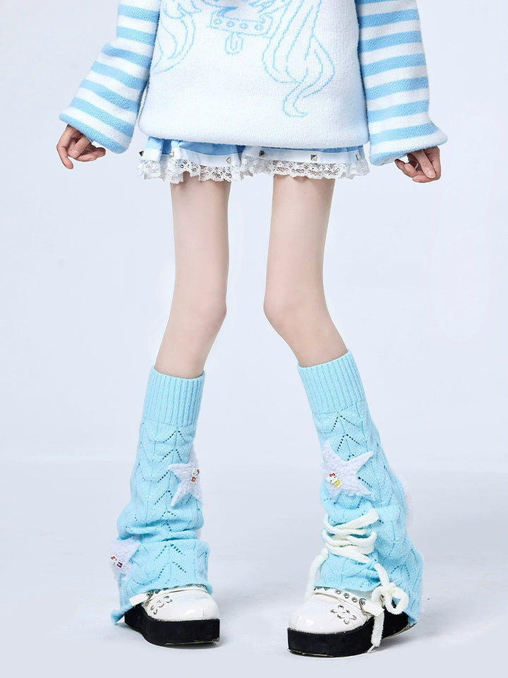 Tenshi Kaiwai Knit Leg Sleeves Y2K Stacked Socks Multicolor 38250:582376
