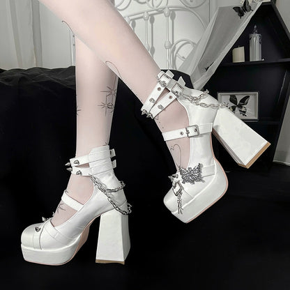 Lolita Shoes Black White Platform High Heels Shoes (34 35 36 37 38 39 40) 29708:368644
