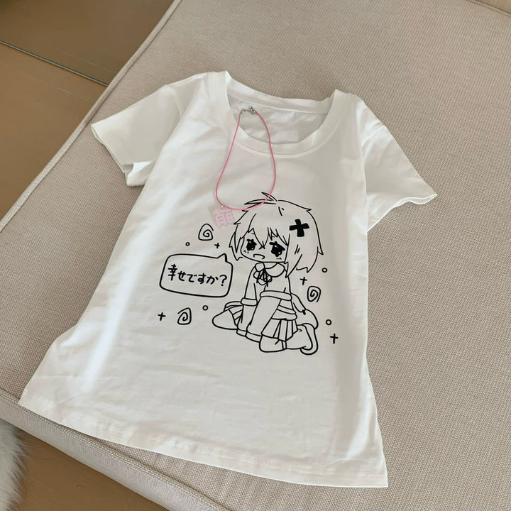 Summer Kawaii White T-Shirt, Cute Anime Graphic Tee 43325:774515