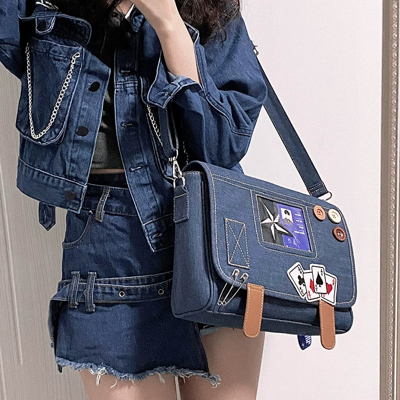 Kawaii Ita Bag Denim Crossbody Bag Large Capacity Handbag 37050:551642