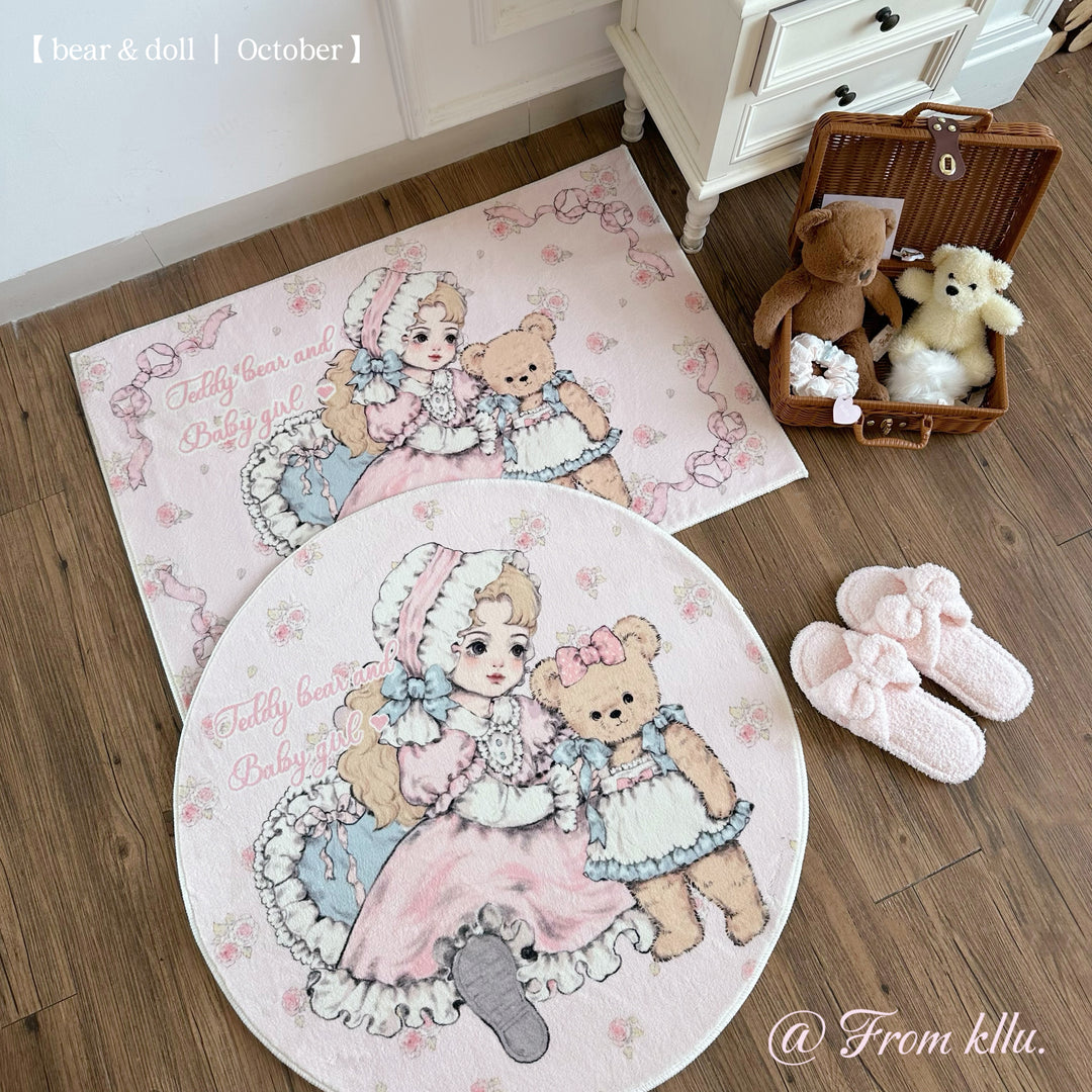 Sweet Lolita Carpet Pink Bear Print Vintage Bedroom Carpet 42226:733259