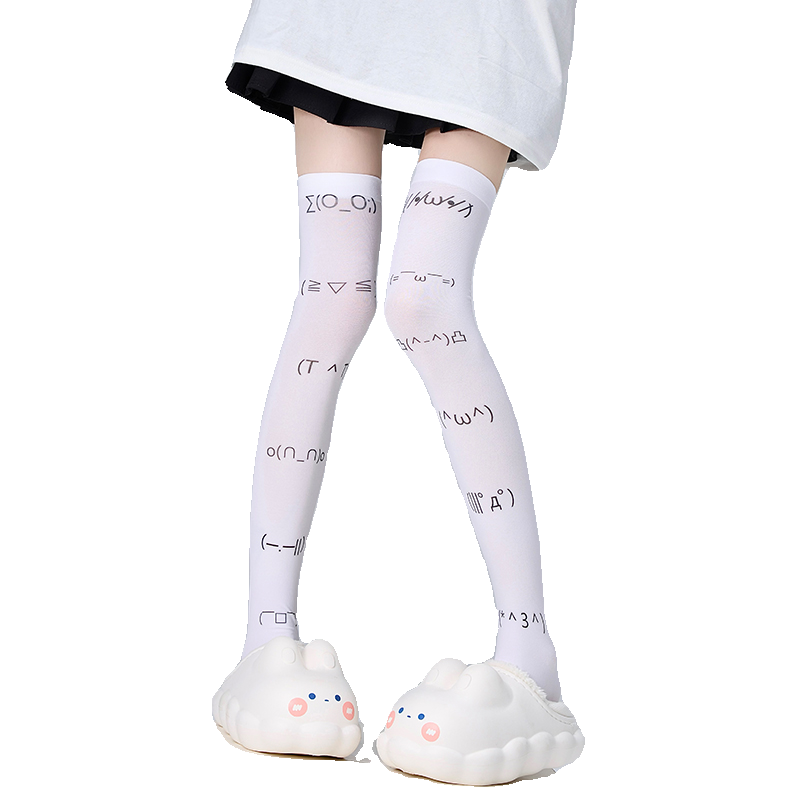 Tenshi Kaiwai Socks Hold-ups Thigh High Socks Velvet Print 36542:555132